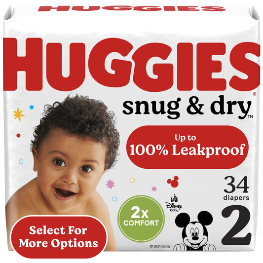 Huggies Snug & Dry Baby Diapers, Size 2 (12-18 lbs), 34 Ct (Select for More Options)