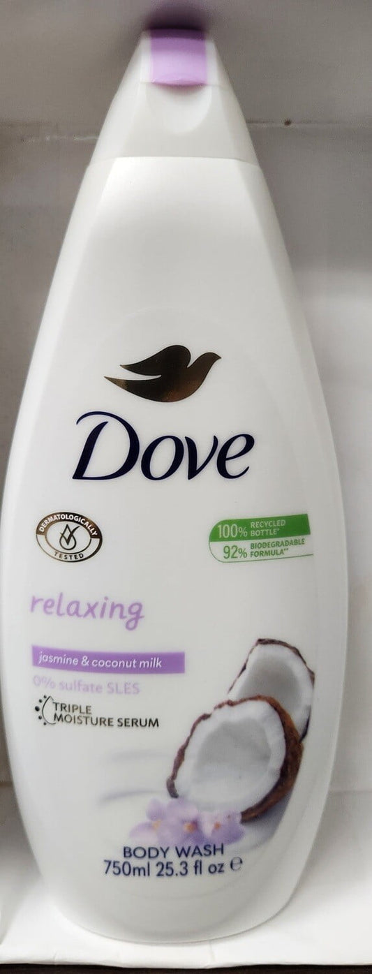 2 Pack Dove Relaxing Body Wash Jasmine & Coconut Milk 750ml 25.3oz Triple Moisture Serum (2)