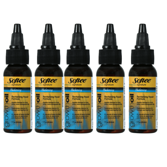Set of 5 Softee Thickening Growth Oil, 1 oz. Bottles All Natural Oil Blend with Olive Oil Shea Butter Vitamins Hair Growth Treatment for Stronger Thicker Longer Manageable Shiny Hair For Men & Women