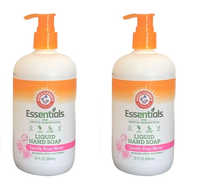 Arm & Hammer Essentials Liquid Hand Soaps 12fl oz Gentle Rose Water Washes Away Bacteria for Children Adults Holiday Home Bathroom Kitchen Handwash Supplies Decoration Gift Basket Fillers, 2 Bottles
