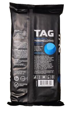 TAG Disposable Alcohol-Free Washcloths (18 Pre-moistened Large Wipes) 2 Packs