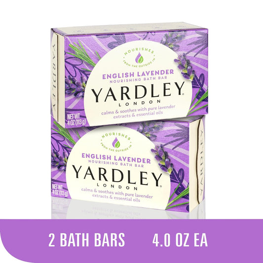 Yardley London Nourishing Bath Soap Bar English Lavender, Calms & Soothes with Pure Lavender Extracts & Essential Oils 2 Pack 4.0 oz Bath Soap Bars