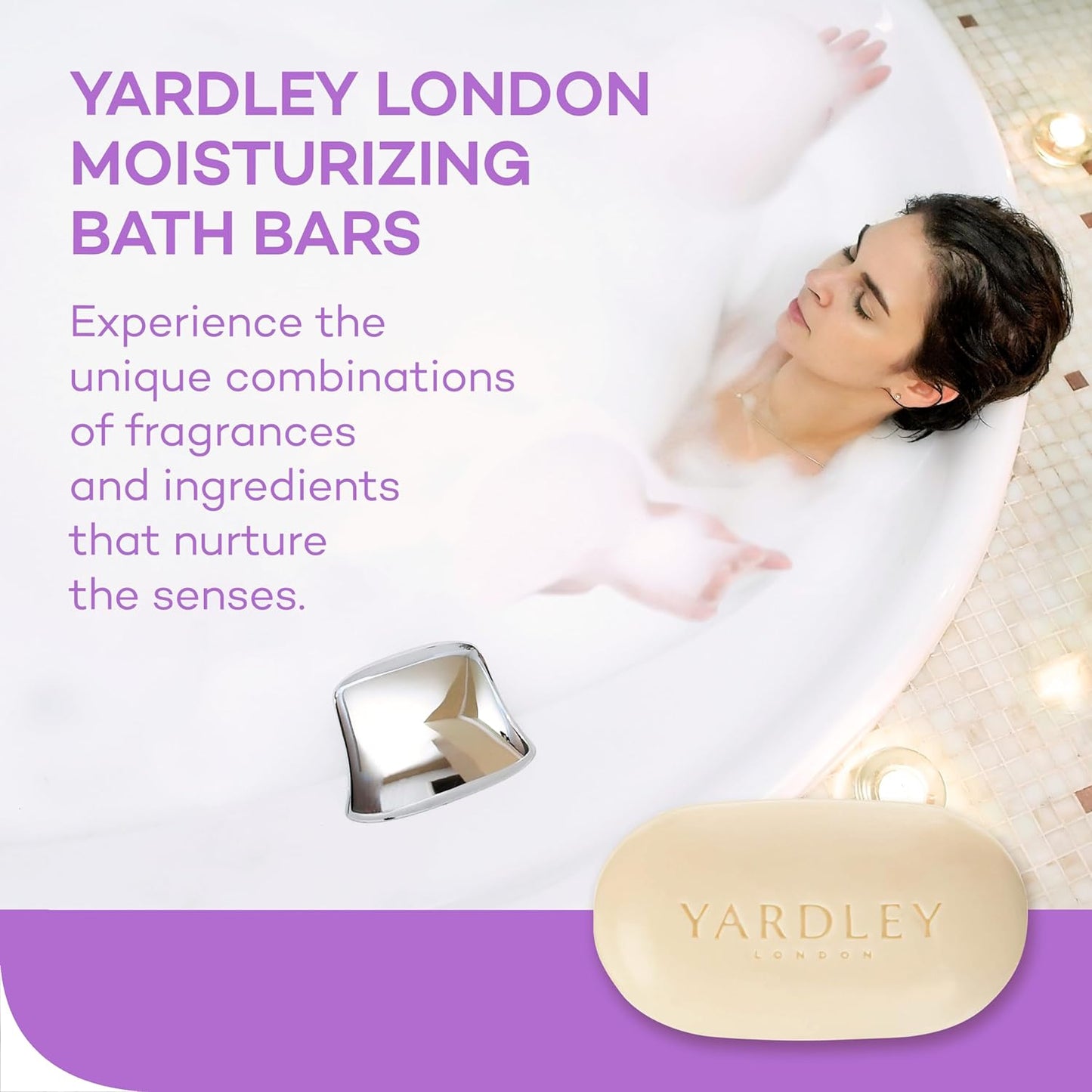 Yardley London Nourishing Bath Soap Bar English Lavender, Calms & Soothes with Pure Lavender Extracts & Essential Oils 2 Pack 4.0 oz Bath Soap Bars