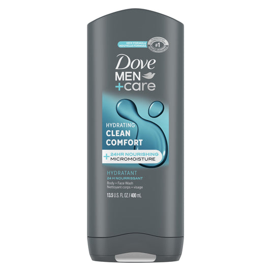 Dove Men+Care Clean Comfort Daily Use Face and Body Wash All Skin, 13.5 fl oz