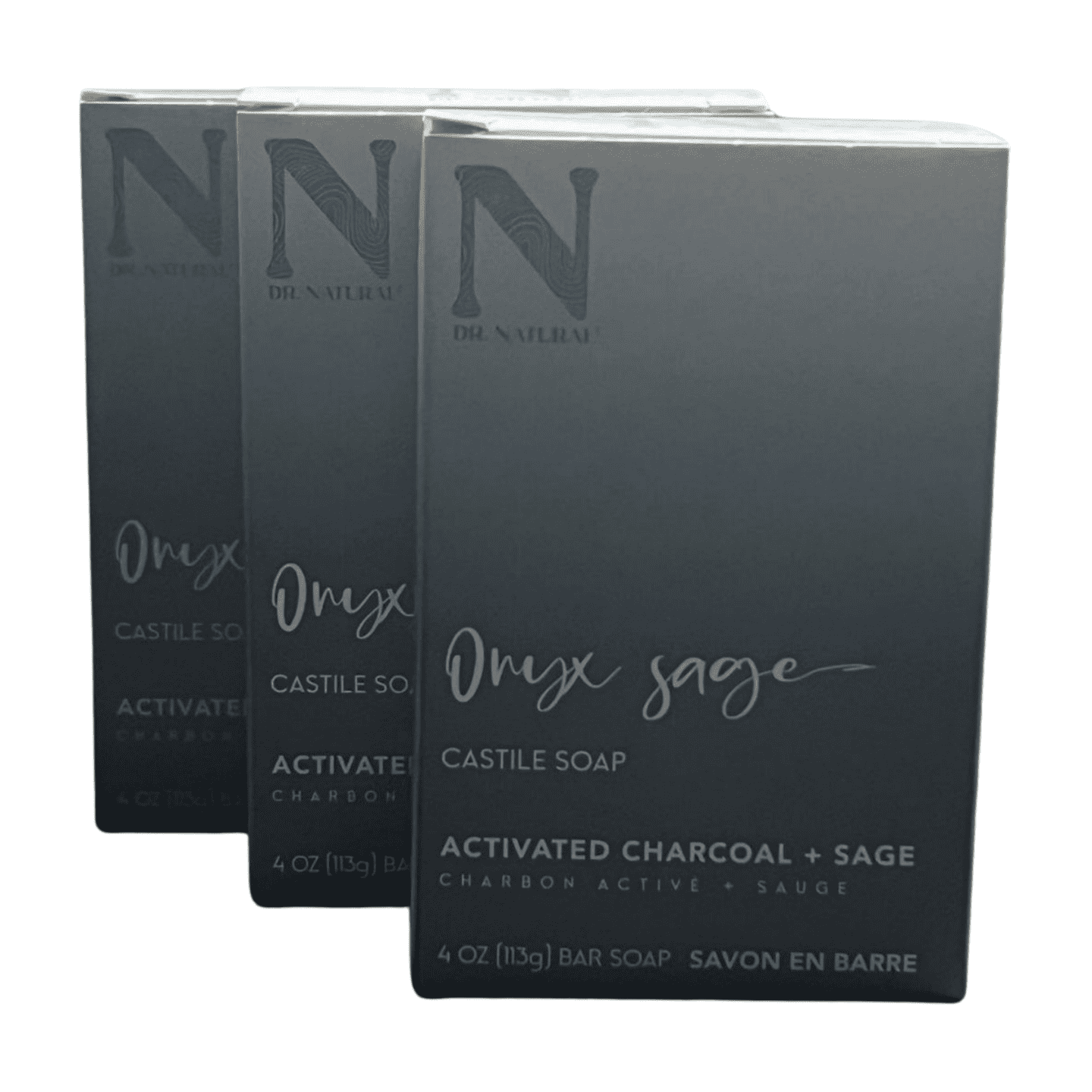 DR Nature Activated Charcoal Soap + Sage. For Oily, Dry, and Sensitive Skin. 4 oz 113gx3