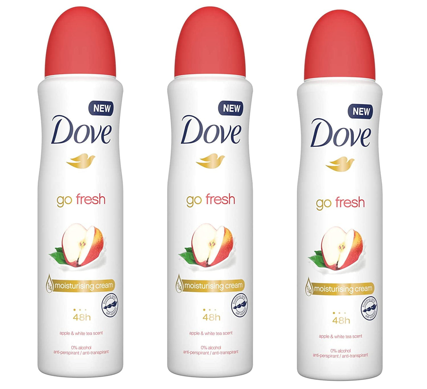3 Pack Dove Go Fresh Apple & White Tea Antiperspirant Deodorant Spray, 250ml/each