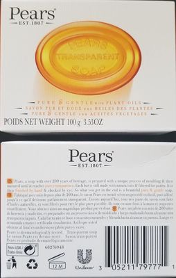 Pears Transparent Soap Gentle Care Mild Sensitive Skin Pear Cleanser 3 Pack 3.53oz 100g
