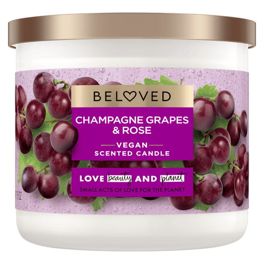 2 Beloved Champagne Grapes & Rose Vegan 3 Wick Scented Candle 15OZ EACH