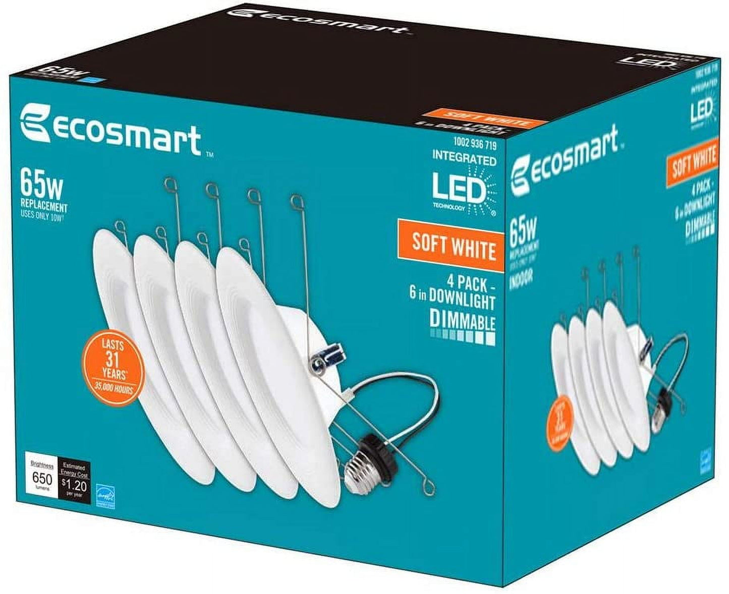 EcoSmart 6 in. Soft White Integrated LED Recessed Trim (4-Pack)