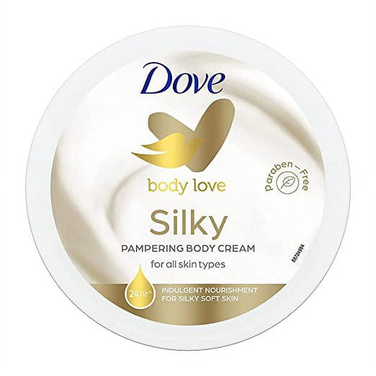 Dove Body Love Silky Pampering Body Cream For All Skin Types Paraben Free, 24hrs Moisturisation With Plant based Moisturiser Silky Soft Skin 300g