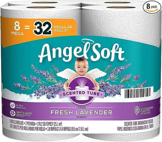 Angel SoftÂ® Toilet Paper with Fresh Lavender Scent, 8 Mega Rolls = 32 Regular Rolls, 2-Ply Bath Tissue, 320 Sheets (Pack of 8)