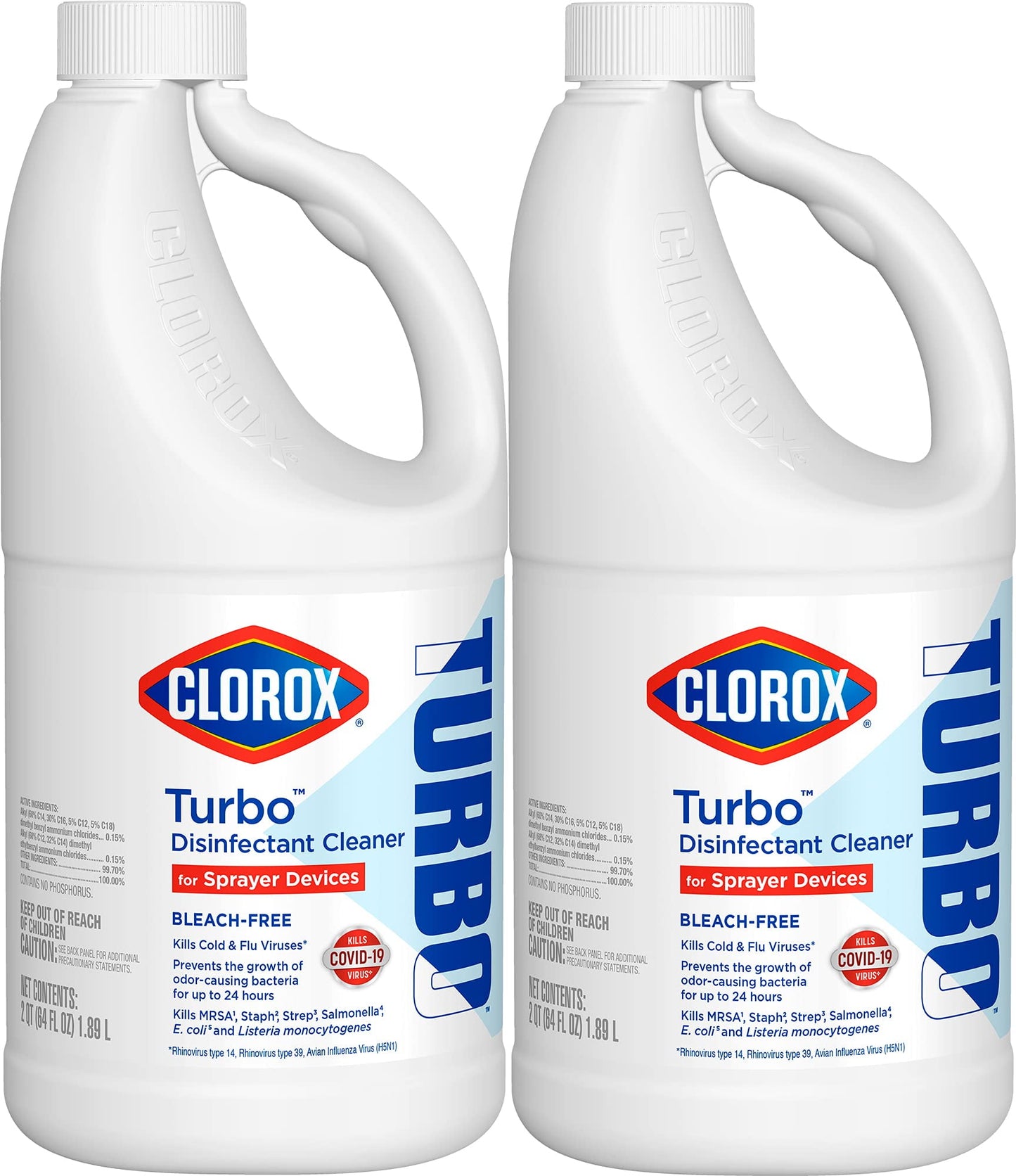 CloroxPro Turbo Disinfectant Cleaner for Sprayer Devices, Bleach-Free, Healthcare Cleaning and Industrial Cleaning, Kills Cold and Flu Viruses, 64 Fl. Oz. (Pack of 2) - 60090