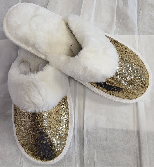 Studio 1886 Gold Sequin Metallic Shine Slippers Sz L (9-10) Women