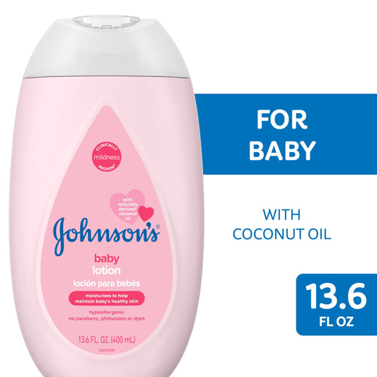 Johnson's Moisturizing Pink Baby Lotion with Coconut Oil, 13.6 fl. oz