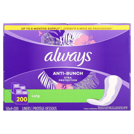 Always Anti-Bunch Xtra Protection Daily Liners Long Unscented (200 Count)