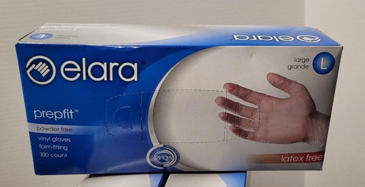 Elara Prepfit Vinyl Gloves Powder Free Latex Free LG