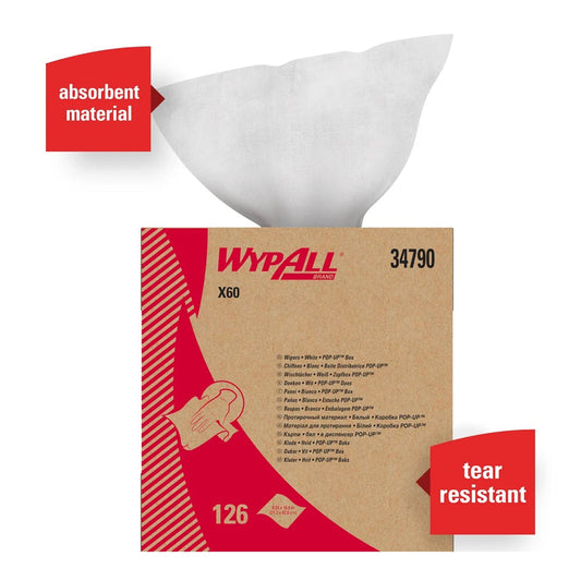WypAll 34790 9-1/8 in. x 16-4/5 in. POP-UP Box, X60 Cloths - White (126/Box)