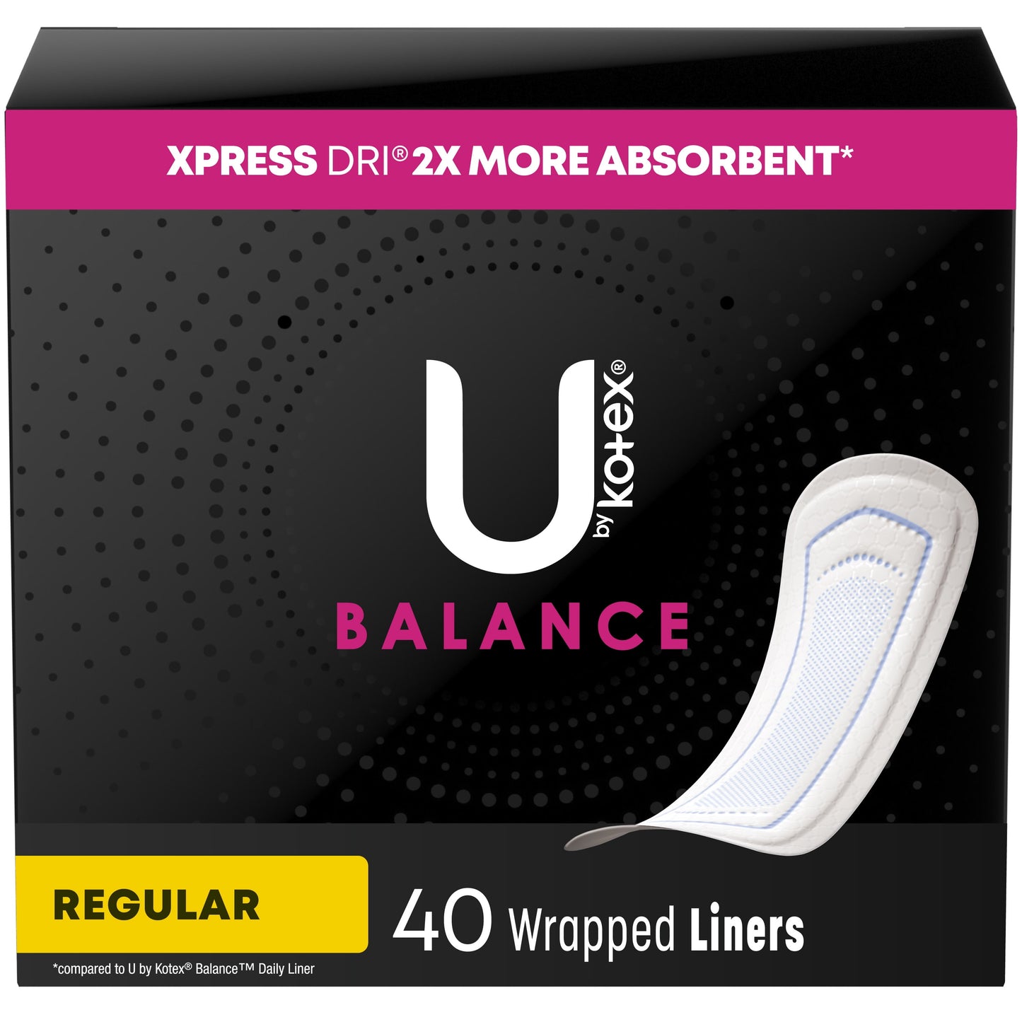 U by Kotex Balance Wrapped Panty Liners, Regular Length, 40 Count