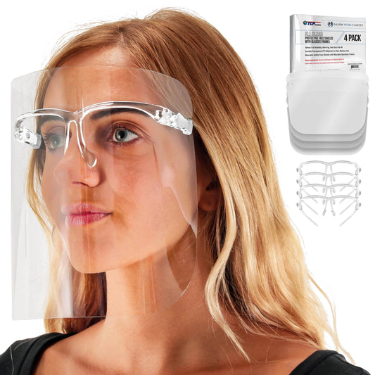 Salon World TCP Global Safety Face Shields with All Clear Glasses Frames (Pack of 4)