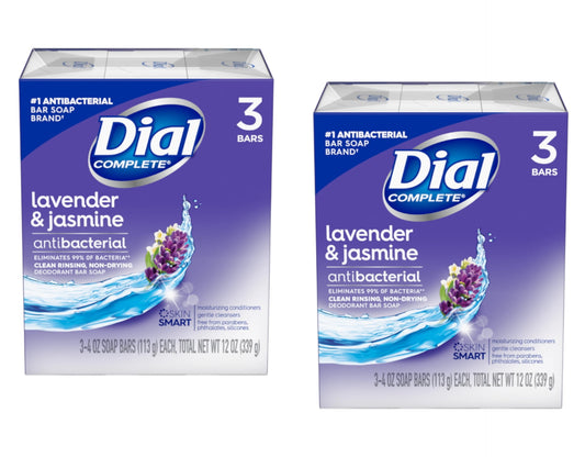 Dial Complete Lavender & Jasmine Antibacterial 4oz. Bar Soap, 3 Count - Pack of 2