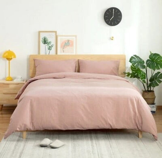 ATsense Duvet Cover Queen Size, 100% Cotton Linen Feel Super Soft Comfortable, 3-Piece Pastel Pink Duvet Cover Bedding Set, Simple Style Farmhouse Comforter Cover