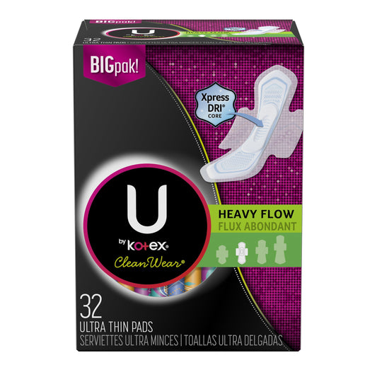 Kotex U Clean Wear Heavy Flow Ultra Thin Pads Bigpak!, 32 Count